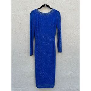 Claudio‎ Milano Evening Dress Women's Medium Low-Back Chiffon Beaded Cobalt Blue